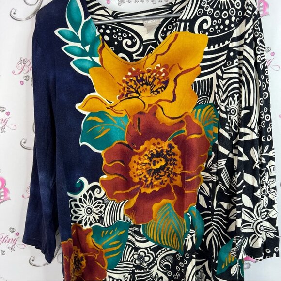 Chico's long sleeve flowers art abstract Multicolor Floral and Abstract Blouse - Picture 7 of 10